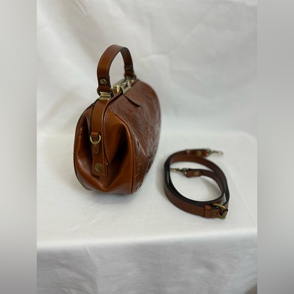 Patricia Nash Brown Gracchi Frame Tooled Leather Satchel Crossbody Bag STUNNING! - Picture 5 of 11
